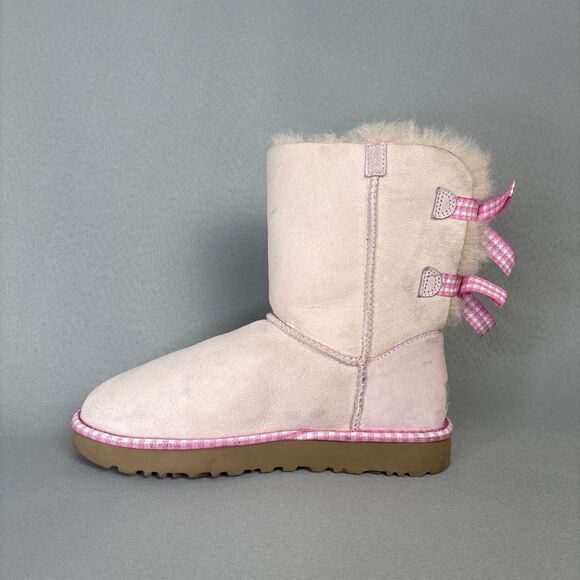 Women's UGG Boots Bailey Bow Gingham Seashell Pink Sz 7 Coquette 1101669 RARE! - Picture 10 of 16